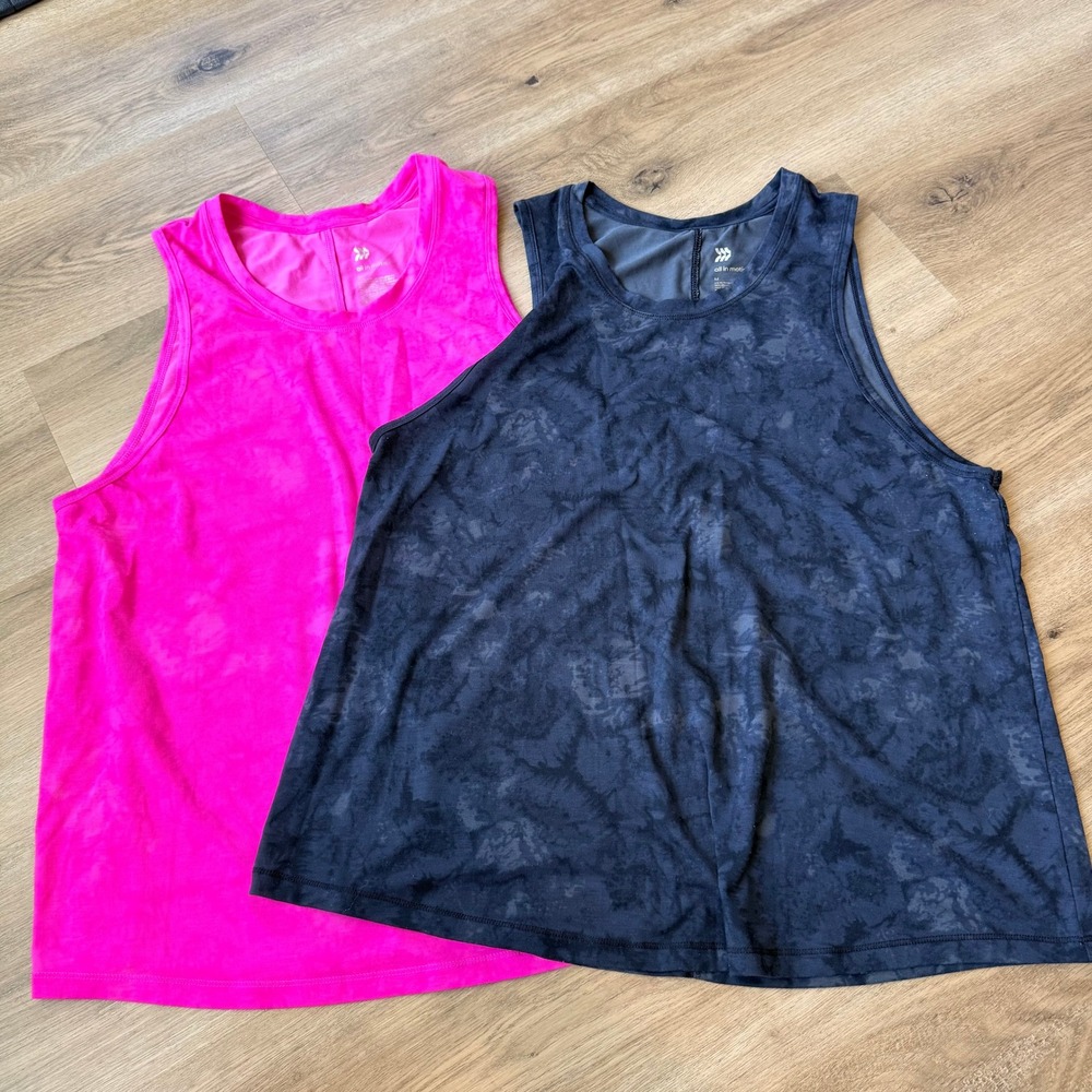 All in Motion Activewear Tank Top Bundle Pink Grey Tie Dye Size M 2 Pack
